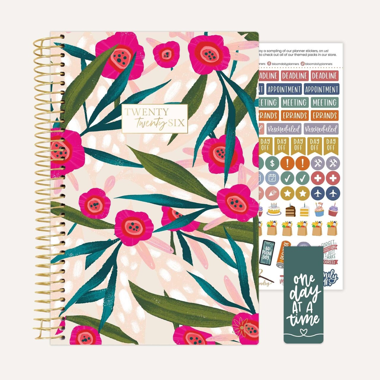 bloom daily planners 2026 Soft Cover Weekly & Monthly Planner, 5.5" x 8.25", Pink Poppies